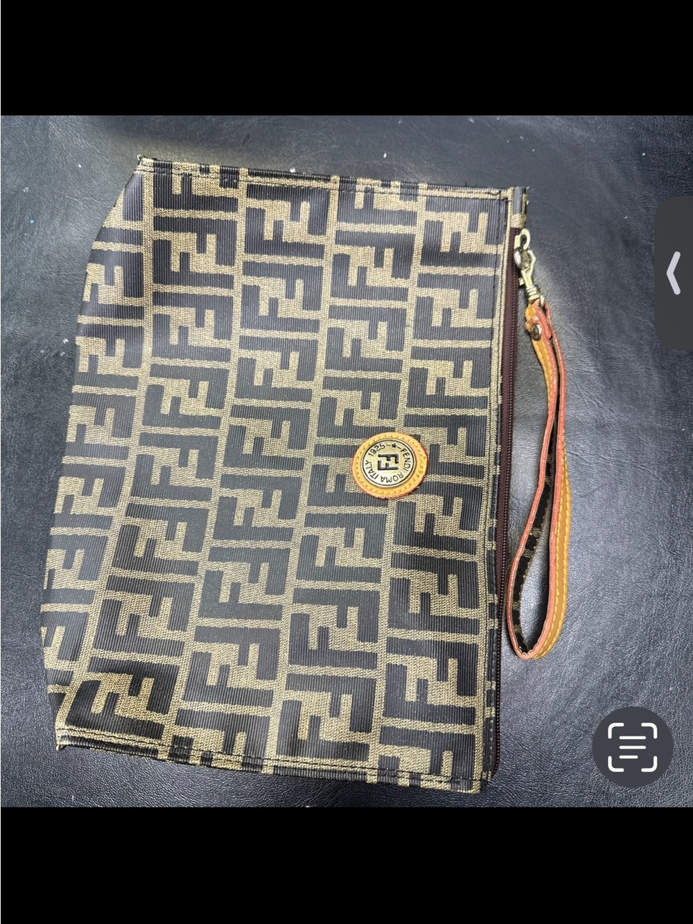 Designer-Inspired Brown Logo Pattern Wristlet Clutch